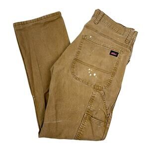 Dickies Cargo Workwear Pants Paint Splatter Distressed Utility Tan Brown 32x32